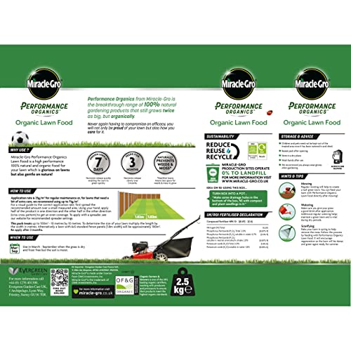 Miracle Gro Performance Organics Lawn Food, 100 m2 Coverage, 2.7 kg (Bee, Pet & Child Friendly)