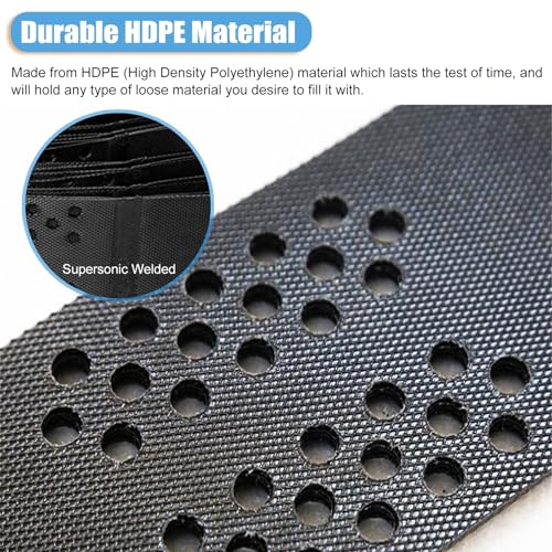 RENLXFI Geogrid Retaining Wall Reinforcement 4", HDPE Scalable Ground Geo Grid Driveway Ground Pavers for Landscaping, Black Permeable Paving Stabilizer with Drain Holes(6x20 m (20x66 ft))