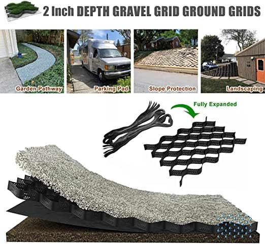Baoz 4 Inch Thick Geo Grid Ground Grid 10X16.5 FT HDPE Honeycomb Geocell Permeable Paving Gravel fix Grid 1885 LBS per sq ft Strength for Slope Driveways, Parking Lots, Landscaping, Garden
