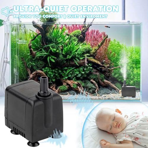 Discoball Mini Submersible Water Pump 600L/H 8W Adjustable Ultra Quiet Small Water Pump Fish Tank Water Pump with 2m/6.5ft Power Cord for Pet Fountain Aquarium Fish Tank Pond, Hydroponics Statuary