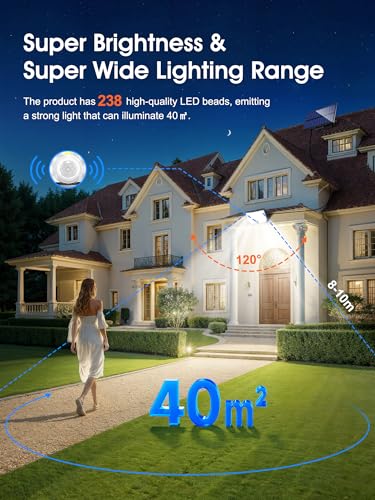 Solar Lights Outdoor Garden Lights,238LED 2000LM Solar Lights Outdoor Lights,3Mode Remote Solar Security Lights Outdoor Motion Sensor 270°,2200mAh Outdoor Wall Lights,IP65 Solar Lights Outdoor Garden