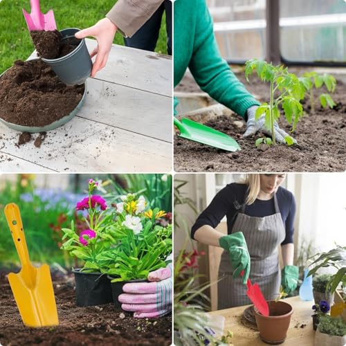 LATERN 10Pcs Mini Garden Shovels, 28CM Colorful Metal Hand Shovel Kids Garden Digging Trowel Tool for Flower Plant Soil Planting Transplanting (5 Colors)