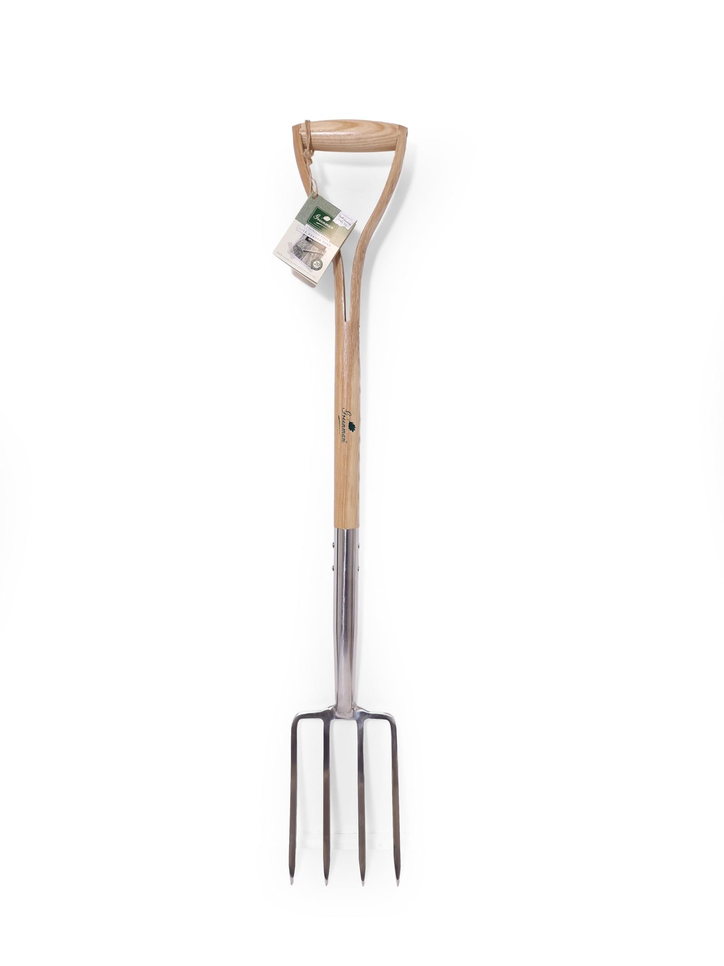 Greenman Light Weight Digging Fork Narrow Stainless Steel Ash Handled 20 Year Warranty 90cm x 14.5cm