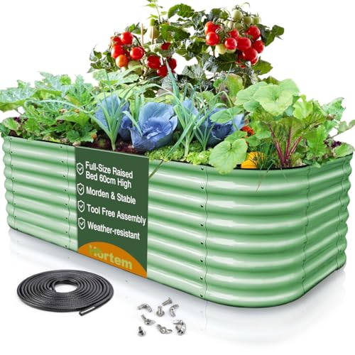 Metal raised beds for garden, 60cm Tall Galvanized Raised Garden Bed Outdoor for Vegetables, Flowers, Large Raised Planter Outdoor for Free Assembly with Ease（240 * 60 * 60cm，Green）