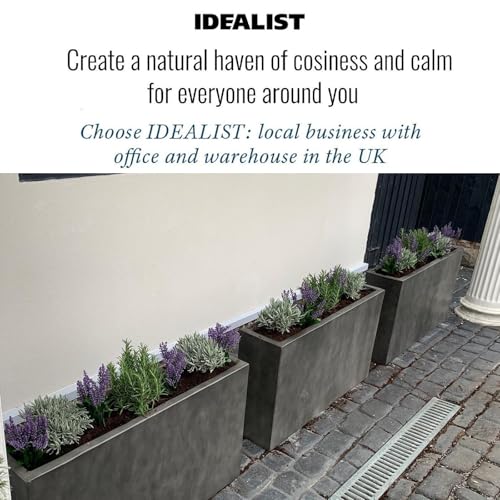 IDEALIST Set of 2 85cm Large Trough | Dark Grey Reinforced Stone Rectangle Plant Pot | Garden Planters with Drainage Holes L85 W26 H41 cm, 60 litres