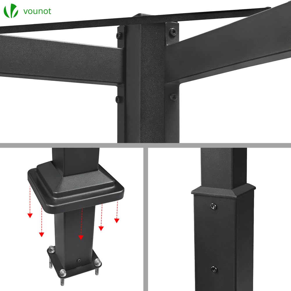 VOUNOT® 3x3m Metal Pergola with Retractable Roof, Gazebo with Sun Shade Canopy for Garden Patio Outdoor, Beige