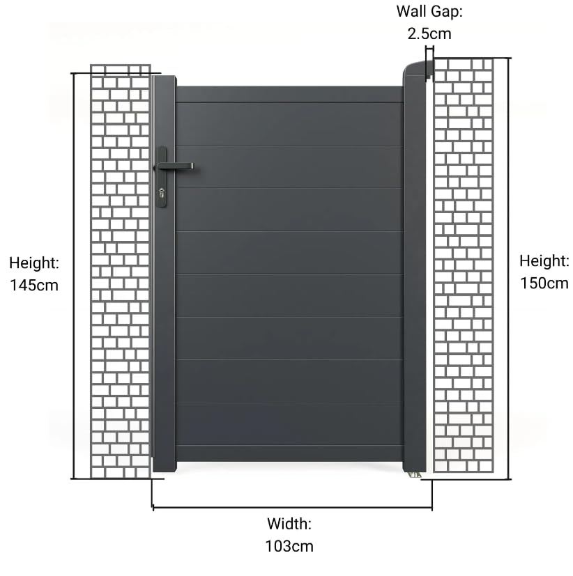 Trueshopping Nova Pedestrian Gate Aluminium Garden Gate - Horizontal Panel Design, Powder-Coated Finish & Full Privacy - Metal Garden Gates 3ft Wide in Anthracite Grey with Fixings & Fittings