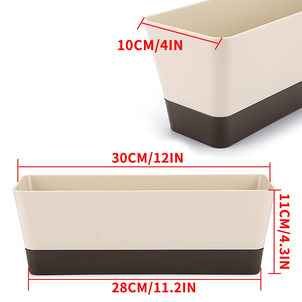 Skelang 3 Pcs Rectangle Plant Pot, Succulent Planter Box with Drainage Holes, Planter Trough for Bay Window, Kitchen Windowsill, Shelf, Coffee Table
