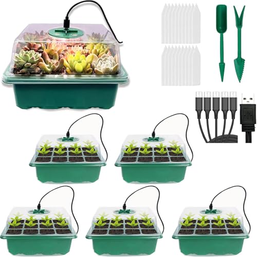 VDYXEW 5 Pack Propagator with Lights, Seed Trays, Seed trays with lids, Mini Greenhouse Propagator kit for Germination Growing