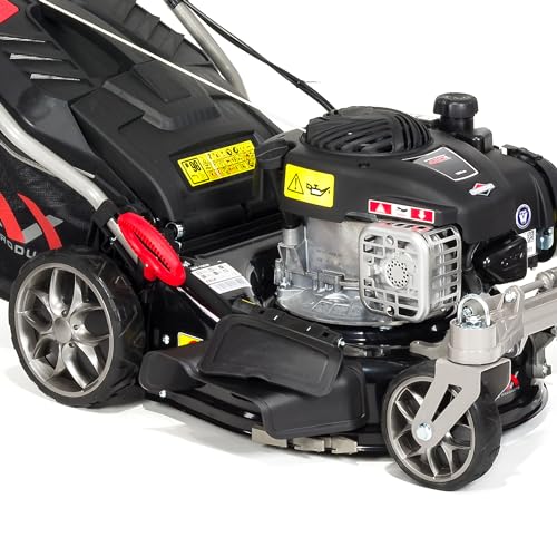 NAX POWER PRODUCTS 1000S self-propelled lawn mower with Briggs & Stratton combustion engine of 125 cm3 capacity, 450E series, mowing width 42 cm 45-litre basket deck cleaning system