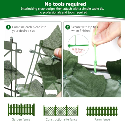 Blueeour Garden Screening,1 * 3M Artificial Ivy Fence Screening, Artificial Hedge Screening,Balcony Privacy Screen, Fence Trellis with Leaves, Fence Ivy for Balcony Garden Decoration(1Pcs)