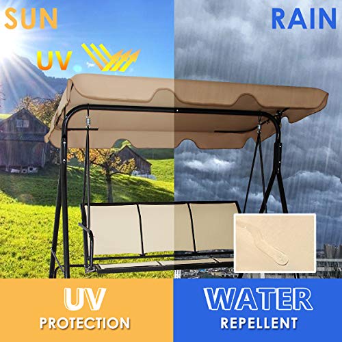 COSTWAY 3 Seater Garden Swing Chair, Outdoor Indoor Canopy Powder Coated Steel Cushioned Seaters, Patio Metal Hammock Swinging Bench Lounger Seat, 240KG (Brown)