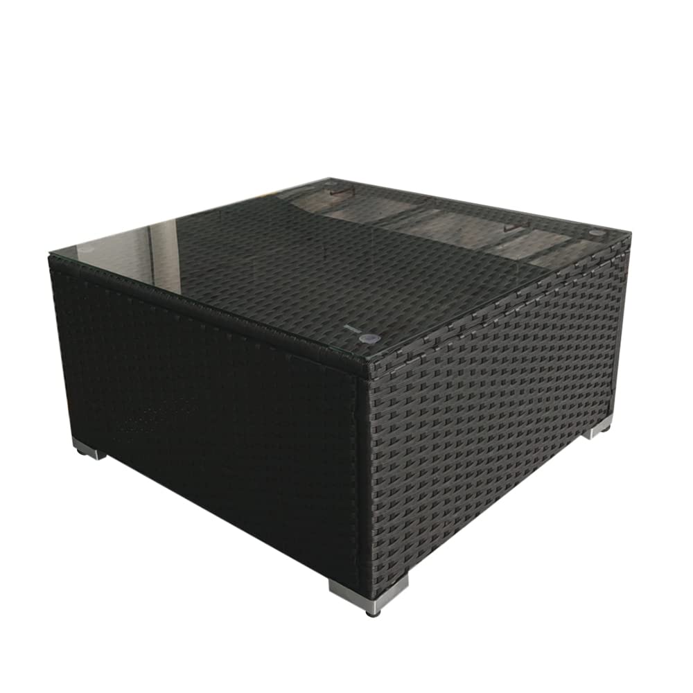 Panana Rattan Furniture Set 5 Seater Lounge Corner Sofa Set with Table Stool and Cover Garden Patio Conservatory Outdoor (Black Wicker with Beige Cushions)