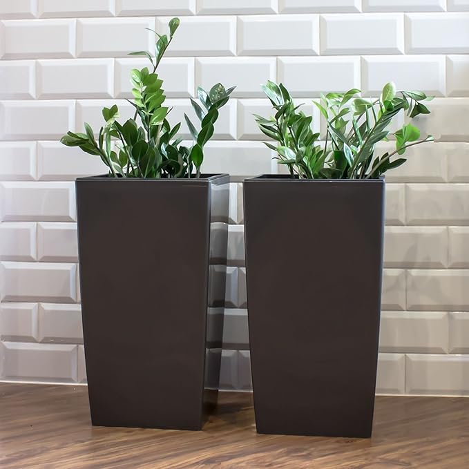 Stolmet Tall Square Planter - Available in Glossy White or Glossy Graphite - Modern Design (Graphite, 30L)