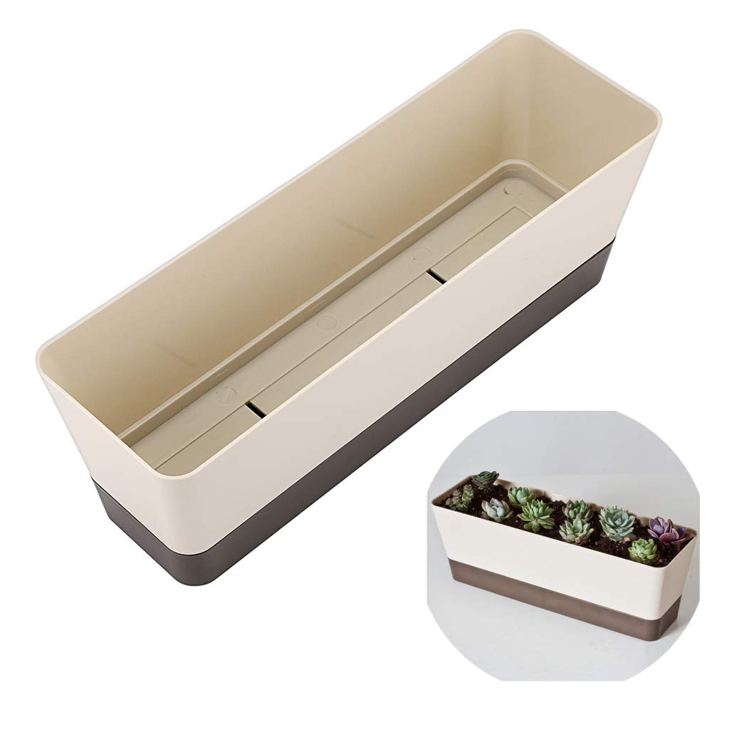 Skelang 3 Pcs Rectangle Plant Pot, Succulent Planter Box with Drainage Holes, Planter Trough for Bay Window, Kitchen Windowsill, Shelf, Coffee Table