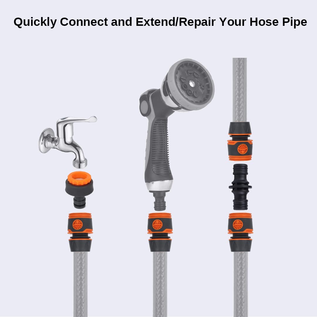 Garden Hose Connector for Hose Pipe, Outside Tap to Hose, Hose to Hose Connector Fittings Set - 6 Quick Connector for Hose, 2 Adapter Connector for Tap 3/4''&1/2'' 2 in 1, 2 Double Male Hose Connector