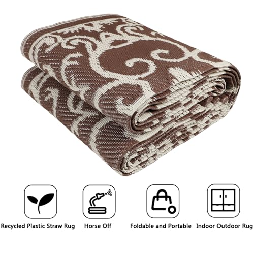 Famibay Outdoor Rugs for Patios Waterproof Garden Rug Reversible Mat Lightweight Camping Rug Outdoor Area Rug for Balcony Deck Backyard Porch Beach BBQ