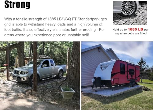 RUTAVM Grid Paving Stabiliser, Permeable Paving System Ground Grid For Car Park Slopes Driveways Footpaths (Color : Schwarz, Size : 8m x 6m (26ft x19.5ft))