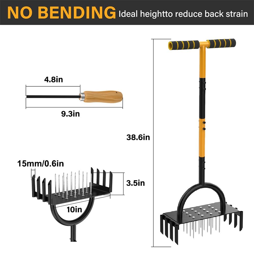 TWZ Manual Lawn Aerator, 2-in-1 Aerator with 16 Spikes& 8 Cores, 98cm Lightweight Grass Aerator Tools for Yard, Lawn Aeration, Garden Tool, Revives Lawn Health, L28xW12xH8cm Aeration Area