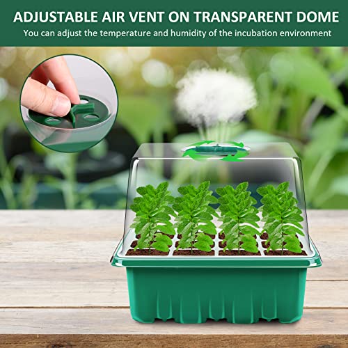 Verdenu 10 Pack Seed Trays, 120 Cells Seedling Trays with Heightened Lids, Plant Germination Trays Kit with Humidity Dome, Seed Propagator Tray Plant Starter for Greenhouse Plant