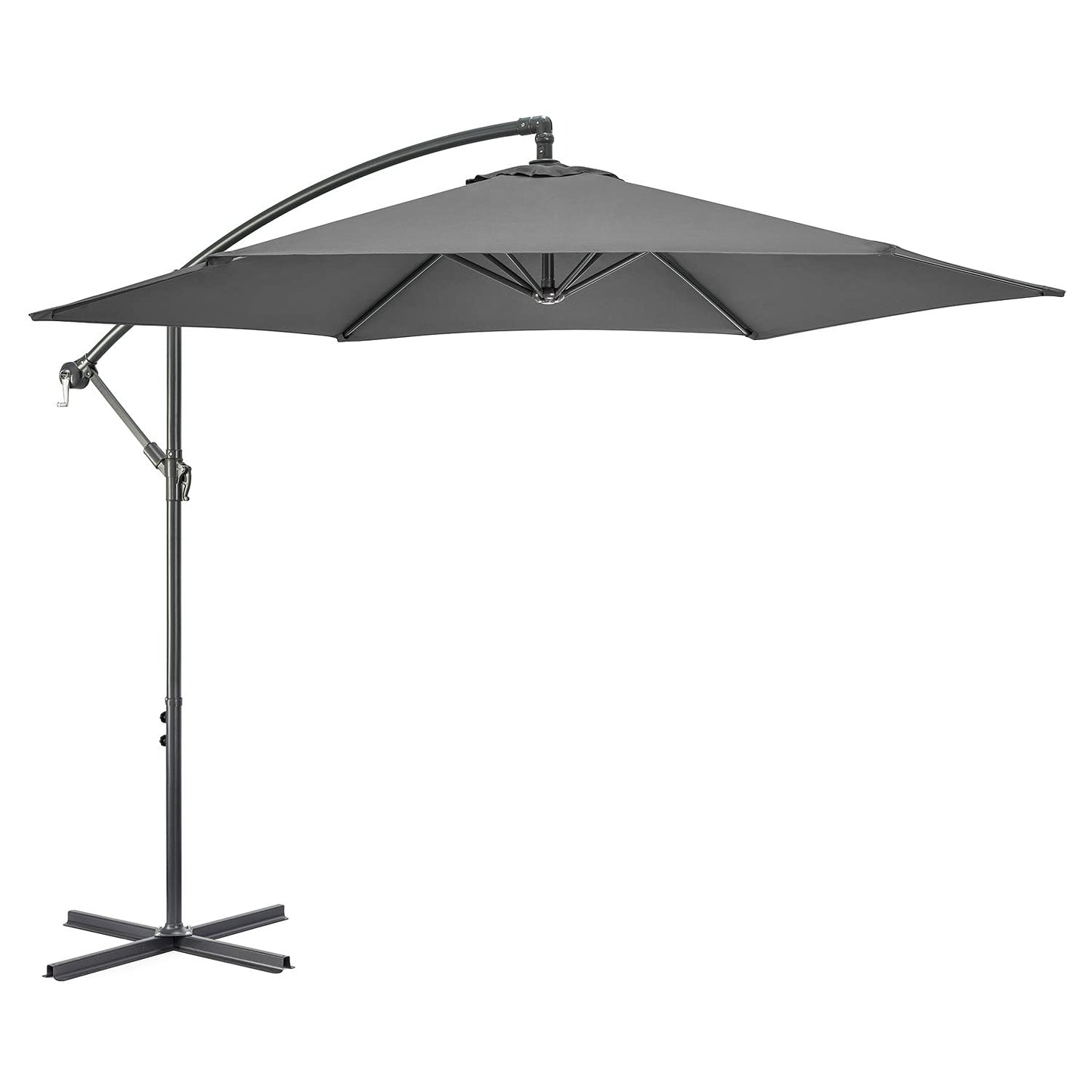 Christow Large Banana Parasol 3m Over Hanging Cantilever Umbrella UV Protective With Crank Handle (Grey Polyester Canopy)