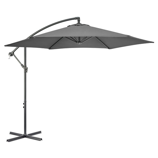 Christow Large Banana Parasol 3m Over Hanging Cantilever Umbrella UV Protective With Crank Handle (Grey Polyester Canopy)