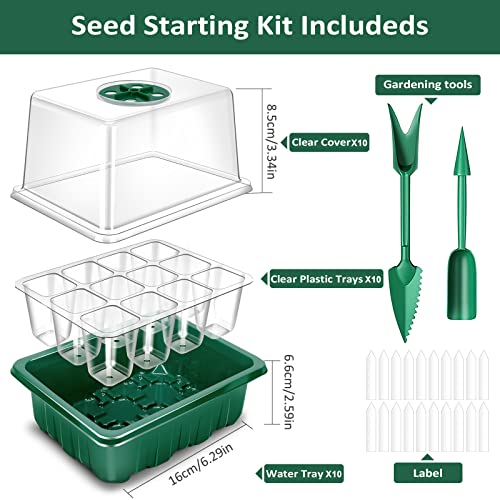 Verdenu 10 Pack Seed Trays, 120 Cells Seedling Trays with Heightened Lids, Plant Germination Trays Kit with Humidity Dome, Seed Propagator Tray Plant Starter for Greenhouse Plant