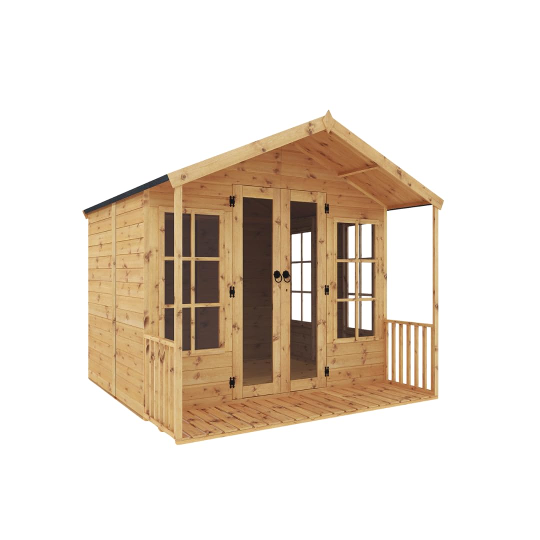 WALTONS | 8 x 8 Wessex Summerhouse with Veranda | Apex Roof | 12mm Shiplap Tongue and Groove | Wooden Garden Room Summerhouse | 10 Year Anti Rot Guarantee | 8 x 8 | 8ft 8ft |
