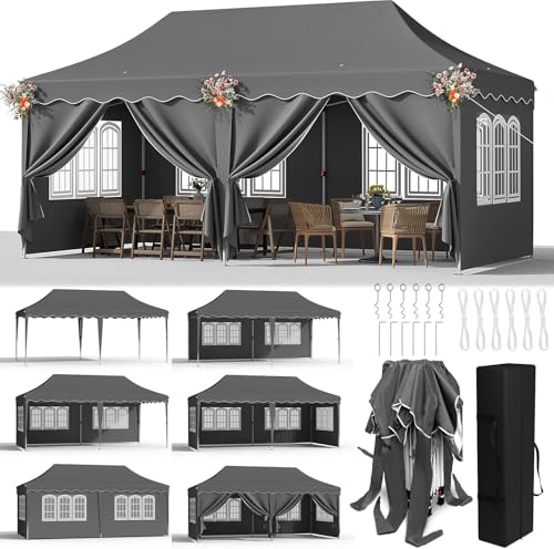 LIFERUN 3mx6m Pop Up Gazebo, Waterproof Folding Tent with 6 Removable Sidewalls, 6 Sandbags & Storage Bag, UPF50- Marquee Canopy Outdoor Pavilion, Event Shelter for Garden Party Wedding Market Camping