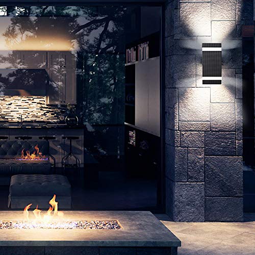 HLFVLITE 1002 LED Outdoor Wall Lamp, Aluminum Up/Down Outside Wall Light Exterior Wall Sconce, 2 * 5W 6400K Cold White Bulbs Included, IP44 Waterproof, Black