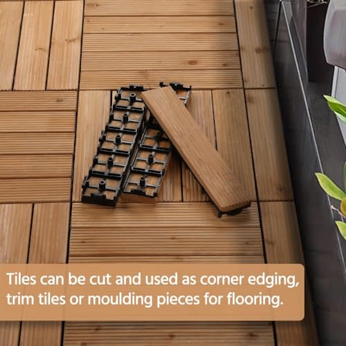Yaheetech 27 Pcs Composite Decking Tiles Flooring Tiles Interlocking Fir Wood Deck Tiles Indoor & Outdoor for Patio Garden Poolside 30×30cm- Natural Wood