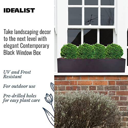IDEALIST 80cm Long Black Window Box | Reinforced Stone Windowsill Planter | Garden Planters with Drainage Holes L80 W17 H17.5 cm, 12 litres