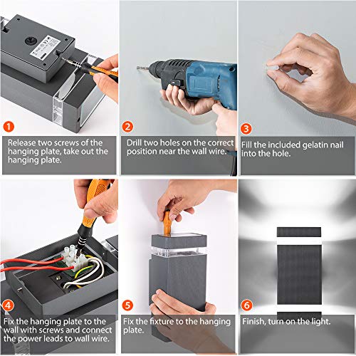 HLFVLITE 1002 LED Outdoor Wall Lamp, Aluminum Up/Down Outside Wall Light Exterior Wall Sconce, 2 * 5W 6400K Cold White Bulbs Included, IP44 Waterproof, Black