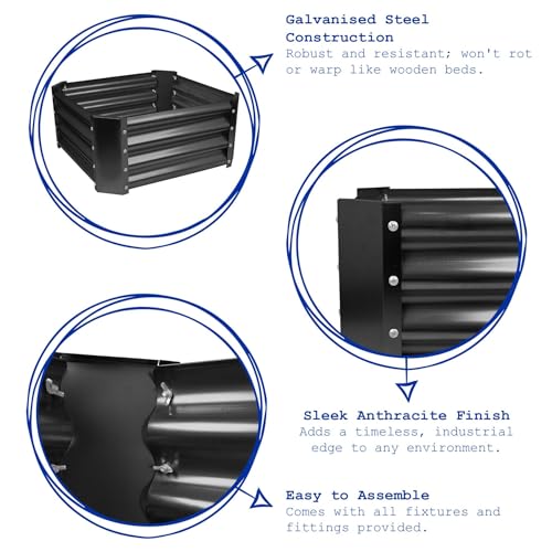 Harbour Housewares Raised Garden Bed - Anthracite - 180 x 90cm - Rectangle - Bottomless Metal Raised Bed Galvanised Steel Planter Box for Growing Outdoor Plants, Vegetables, Flowers and Herbs