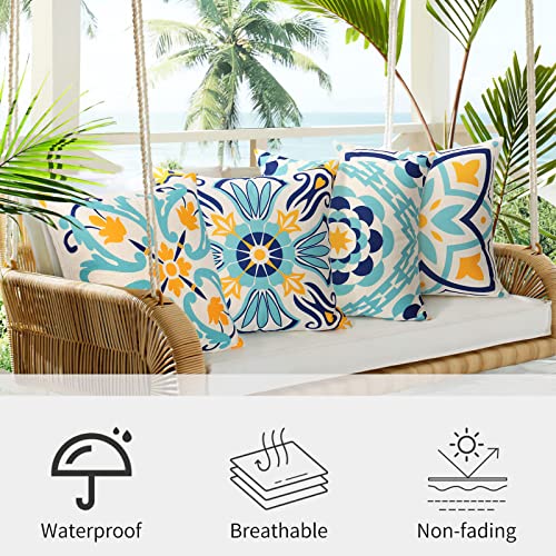 Dremisland Waterproof Throw Cushion Covers 45x45cm Set of 4 Spring Cushion Covers Outdoor Boho Farmhouse Cushion Case Flowers Decorative Garden Pillowcases for Home Bedroom Sofa Patio