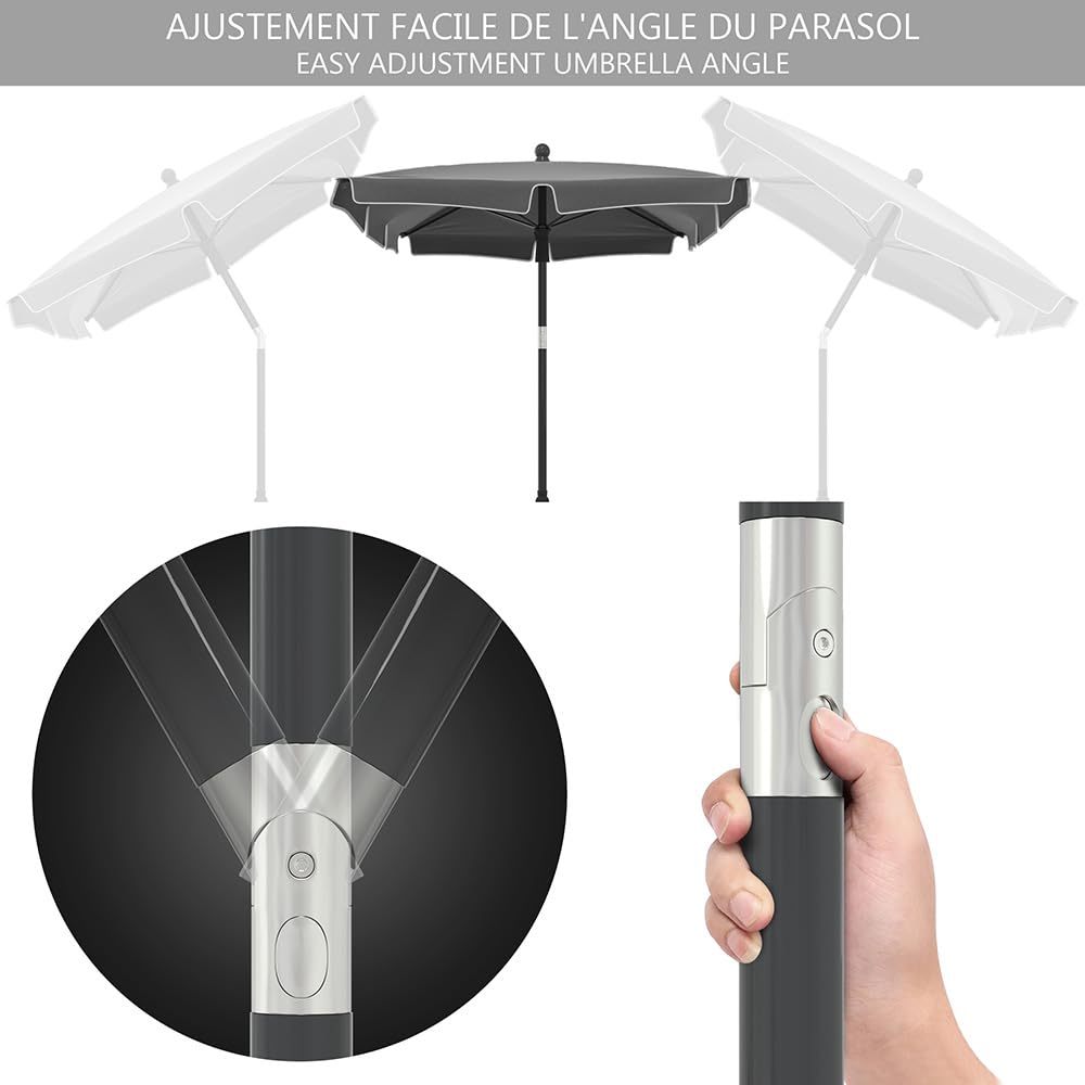 VOUNOT® 200 x 125 cm Garden Parasol, Rectangular Tilt Umbrella, Outdoor Sun Shade, w/Tilt Crank, Carry Bag, for Garden, Balcony, Patio, Beach, UV 50-, Dark Grey