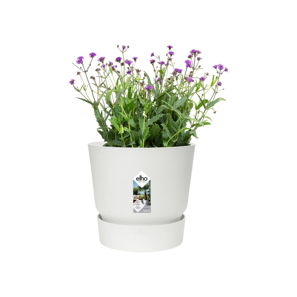 elho Greenville Round 25 - Plant Pot for Indoor & Outdoor - 100% Recycled Plastic - Ø 24.5 x H 23.3 cm - White/White