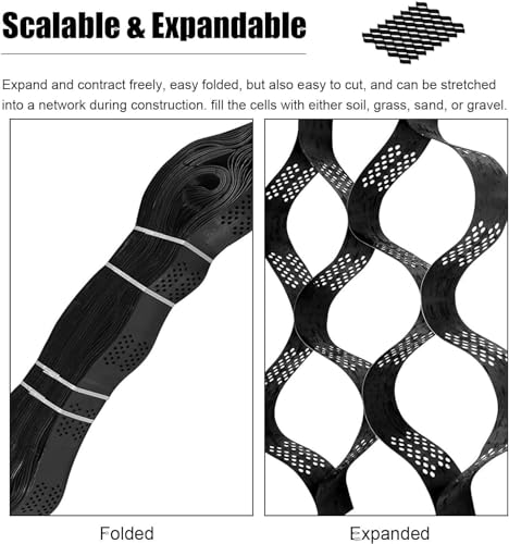 RUTAVM Grid Paving Stabiliser, Permeable Paving System Ground Grid For Car Park Slopes Driveways Footpaths (Color : Schwarz, Size : 8m x 6m (26ft x19.5ft))