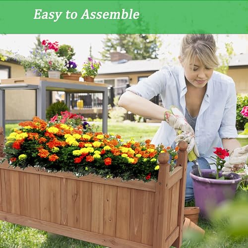 Vivo Technologies Set of 2 Extra Large Rectangular Wooden Planters Outdoor Garden Planter Box Planting Raise Bed Plants Flowers Plant Pot Natural Long Wood Pot,90x20x34 cm,Natural
