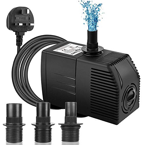 BARST 1500L/H Submersible Water Pump with Filter, Ultra Quiet Water Pump for Aquarium Fountains Pool Fish Tank Pond Hydroponics Statuary with 4 Strong Suction Cups,3 Nozzles & 5m Power Cord 30W