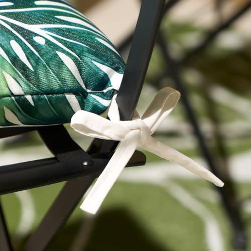 OHS Outdoor Seat Pads Tropical Leaf, Water Resistant Garden Seat Pads for Outdoor Furniture Bistro Chairs Comfy Soft Outdoor Patio Chair Cushions, Pack of 2 Green/White
