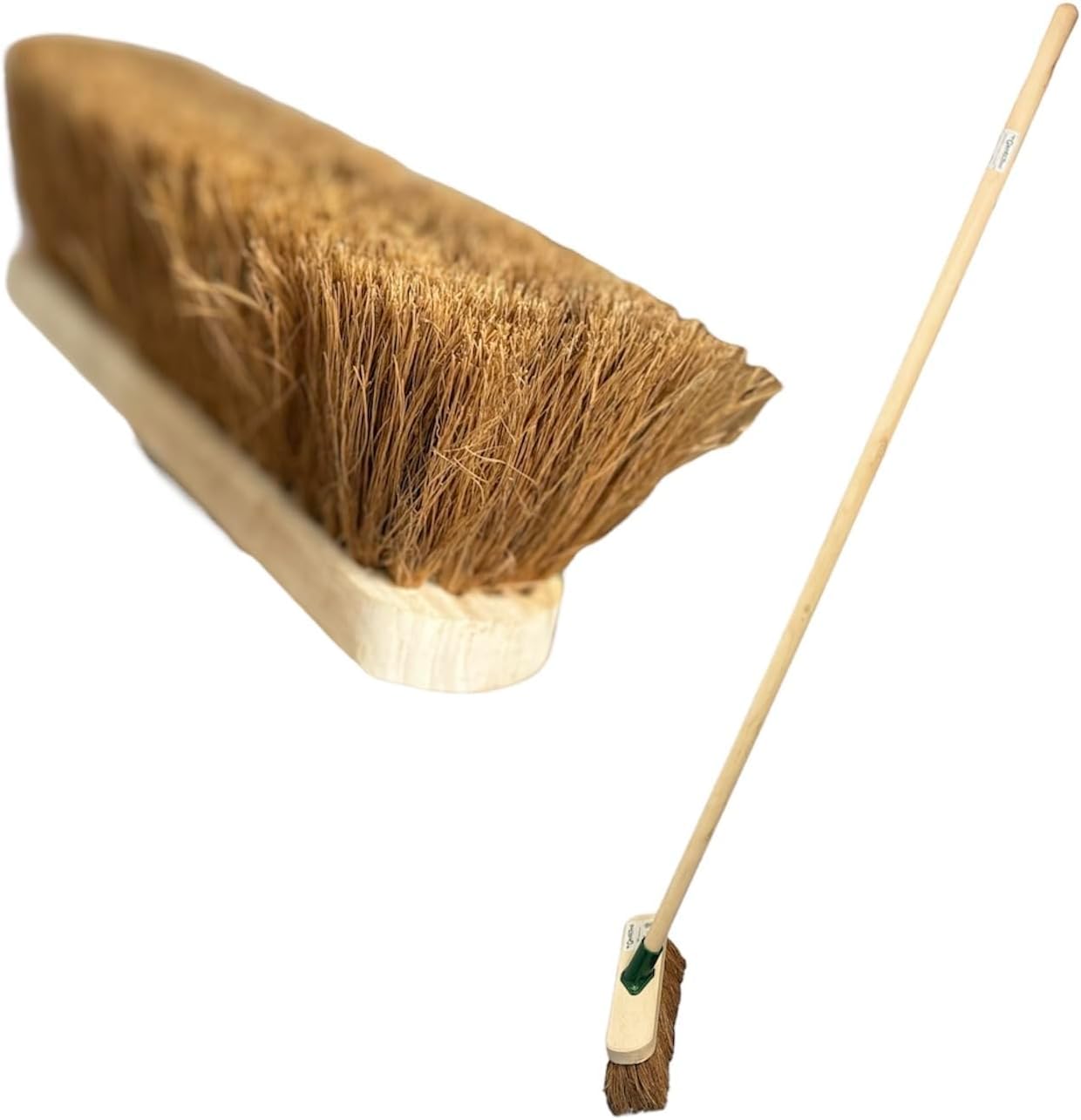 12" inch Natural Soft Coco Sweeping Broom with Wooden Handle Soft Bristle Sweeping Brush Ideal for Indoors and Outdoors Durable Home, Garage, Patio, Yard & Garden Broom