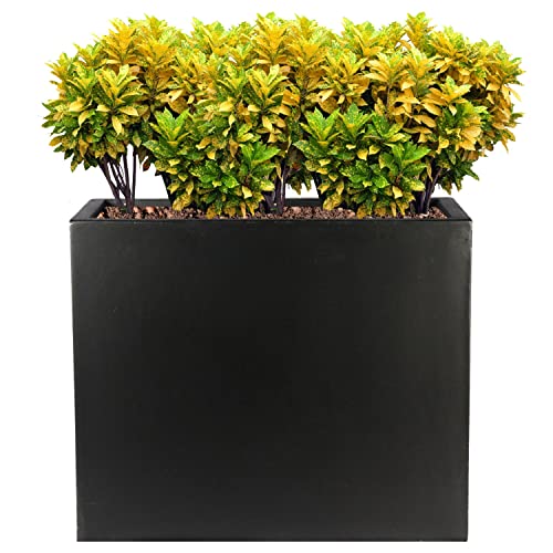 IDEALIST 50cm Trough | Black Reinforced Stone Rectangular Planter | Garden Plant Pots with Drainage Holes L50 W20 H40 cm, 23 litres