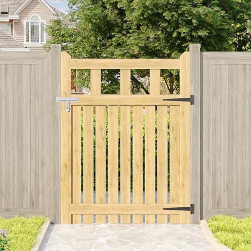 INMOZATA Garden Gate Wooden Pedestrian Gate with Gate Lock and Hinge, 2.5ft Wide x 4ft High (76cm Wide*120cm High)