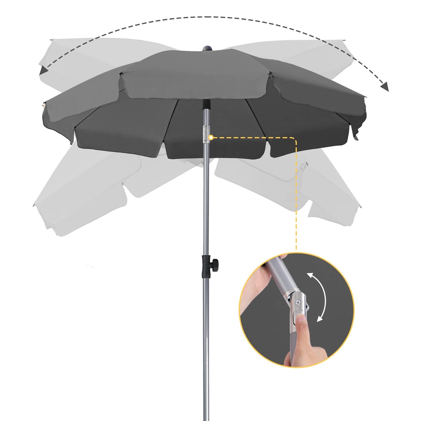 LIFERUN 2 X 2M Parasol, Market Umbrella, Round Garden Umbrella, 8 Steel Braces, Base Not Included, Patio Umbrella, Sun Protection UV 50- for Garden, Balcony and Patio, Grey