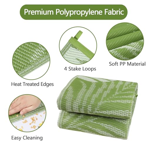 Cekene Patio Rugs for Garden Waterproof 180x270cm lightweight Outdoor Camping Rugs Reversible Plastic Straw Rug UV Resistant Area Floor Rug for Outside BBQ Deck Balcony Porch Grass Green
