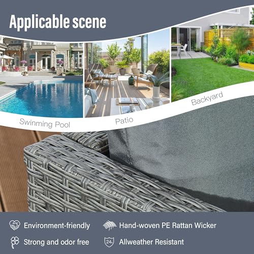 Aweather 9 seater Rattan Corner Sofa Set Rattan Garden Furniture Set All-Weather Patio Conversation Set with Modern Dinning Table and Washable Cushions (Gray)