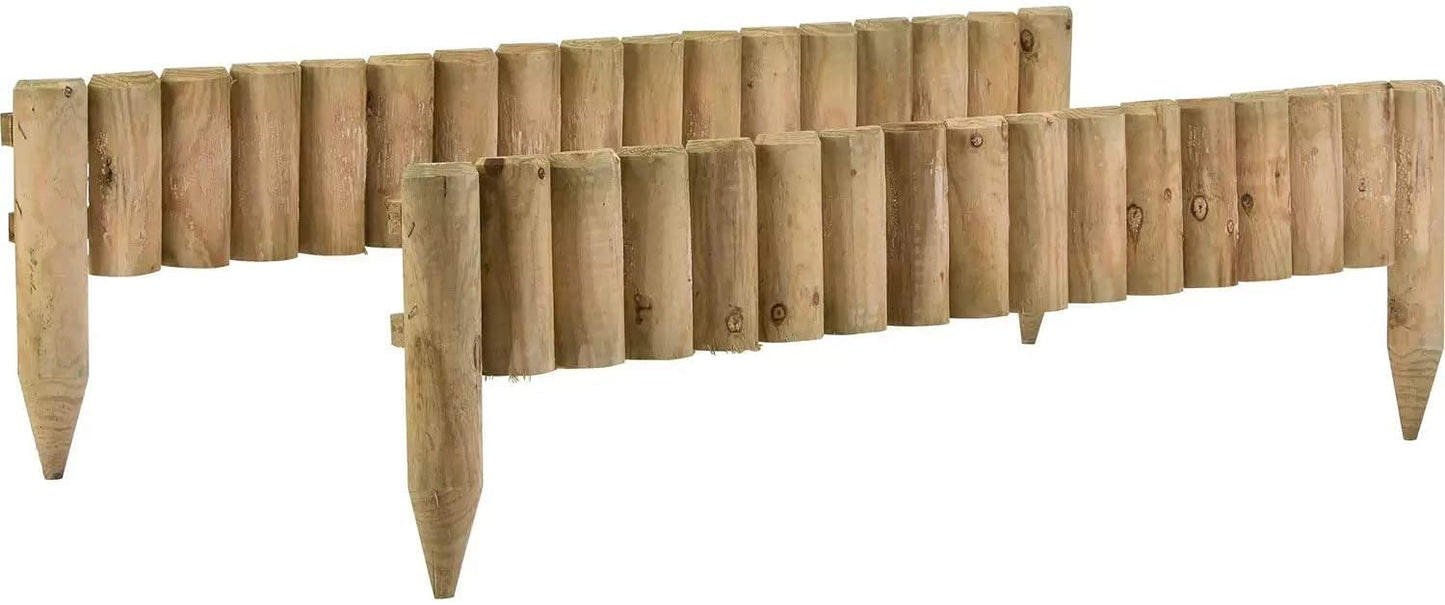 MND Dealings 4-Pack Wooden Fix Picket Log Border Fence, 1m, Brown, for Lawn Edgings, Planters or Garden Sectioning