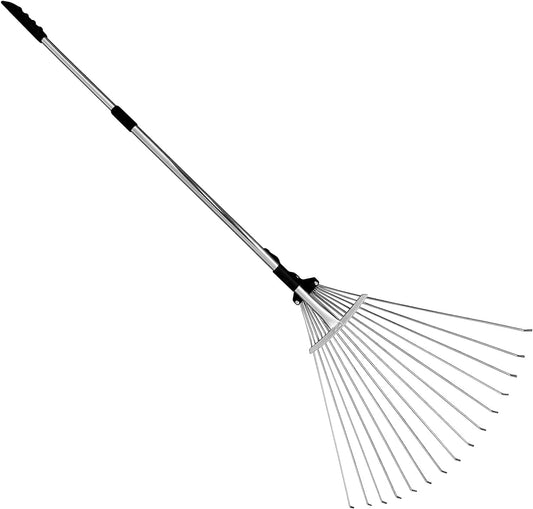 Unibos | Garden Rake | Rake for Gardening | Soil Rake Artificial Grass Leaf Rake 25 tines | Moss Rake for Quick Clean up Lawn & Yard Garden Rakes Gifts | 38-63 inch Adjustable