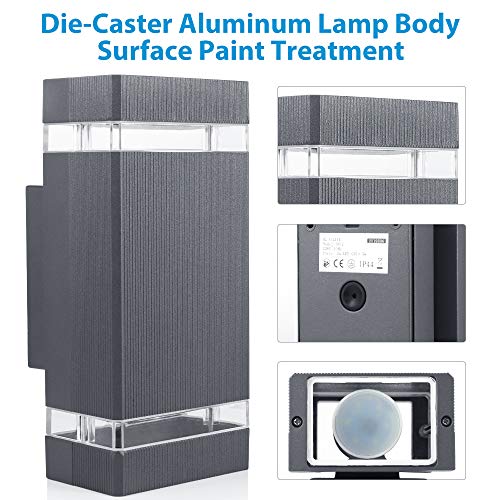 HLFVLITE 1002 LED Outdoor Wall Lamp, Aluminum Up/Down Outside Wall Light Exterior Wall Sconce, 2 * 5W 6400K Cold White Bulbs Included, IP44 Waterproof, Black